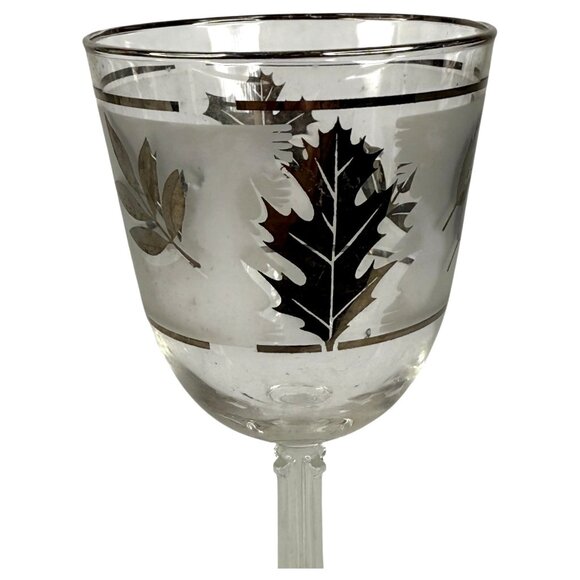 2 Libbey silver Leaf Frosted Water Glasses Wine Goblets Vintage Set MCM Barware - Picture 3 of 9